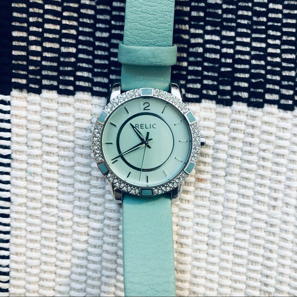 Relic Accessories - Relic Mint Green Swarovski Crystal Leather Watch